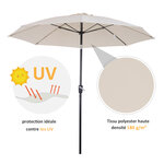 Parasol inclinable aluminium fibre de verre polyester diamètre 2 65 m coloris crème