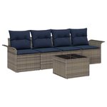 vidaXL Ensemble de canapé de jardin 5 Pièces Gris et marine polyrotin