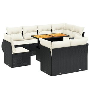 vidaXL Salon de jardin 9 Pièces avec coussins noir résine tressée