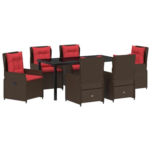 vidaXL Ensemble de salle à manger pour jardin 7 Pièces Marron Poly rotin