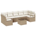 vidaXL Canapés de Jardin 8 Pièces avec Coussins Beiges en Rattan Synthétique