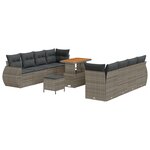 vidaXL Ensemble de canapé de jardin 11 pièces avec coussins gris en rattan poly et acacia