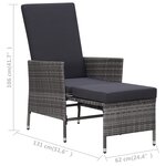 vidaXL Chaise inclinable de jardin avec coussins Résine tressée Gris