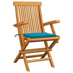 vidaXL Chaises de jardin avec coussins bleu 2 Pièces Bois de teck massif