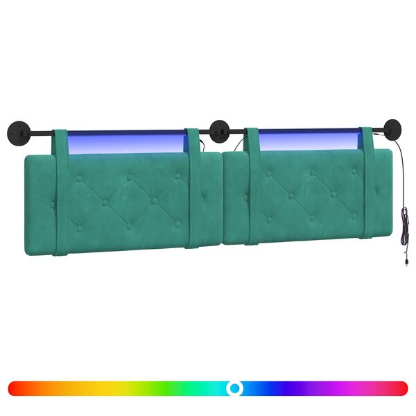 vidaXL Tête de lit suspendue Avec lumière LED Turquoise Velours