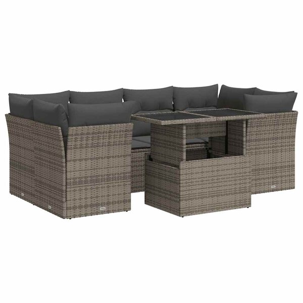 vidaXL Salon de jardin avec coussins 7 Pièces gris résine tressée