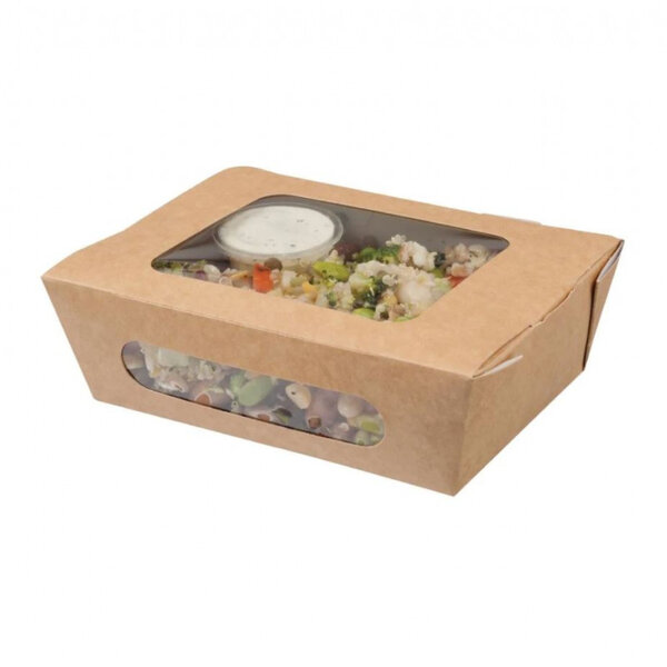 Lot de 200 barquettes à salade kraft recyclable avec fenêtre - colpac -  - papier 120x160x50mm