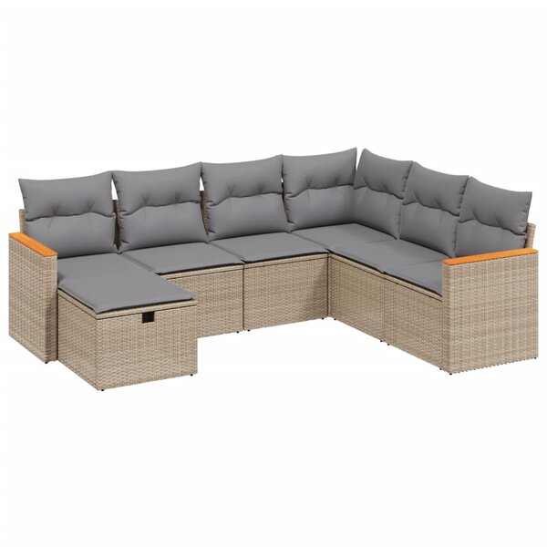 vidaXL Salon de jardin avec coussins 7Pièces mélange beige résine tressée