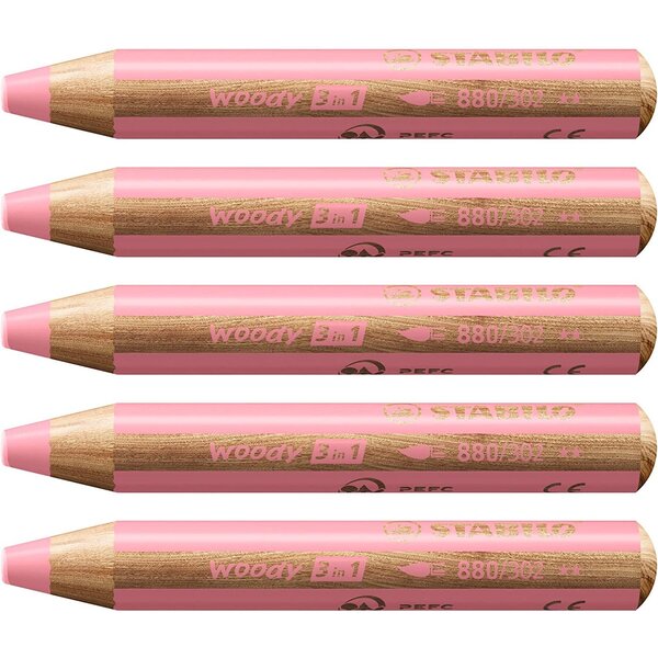 Crayon multi-talents woody 3en1 rond rose pastel x 5 STABILO