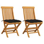 vidaXL Chaises de jardin et coussins noir lot de 2 Bois de teck massif