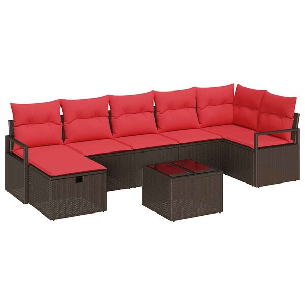 vidaXL Ensemble de Canapés avec coussin Marron et rouge polyrotin