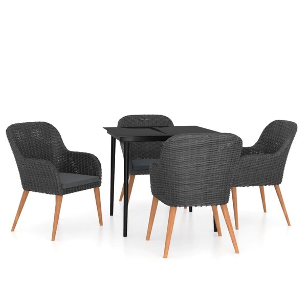 vidaXL Ensemble à manger de jardin avec coussins 5 Pièces Noir