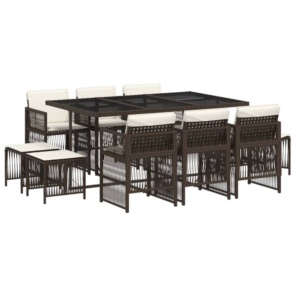 vidaXL Ensemble à manger de jardin et coussins 11 Pièces marron rotin
