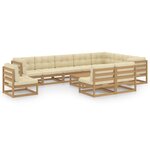 vidaXL Salon de jardin 11 Pièces avec coussins Marron miel Bois de pin