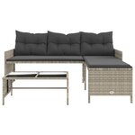 vidaXL Canapé de jardin et table et coussins en forme de L gris clair