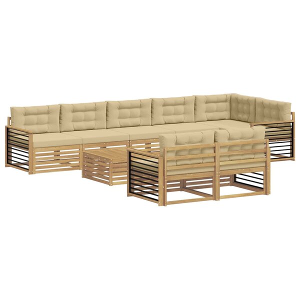 vidaXL Ensemble de canapés d'extérieur 9 pc Blanc et Beige Polyester
