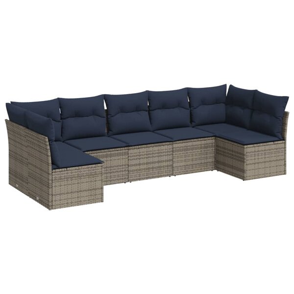 vidaXL Salon de jardin 7 Pièces avec coussins gris résine tressée