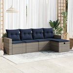 vidaXL Salon de jardin 5 Pièces avec coussins gris résine tressée