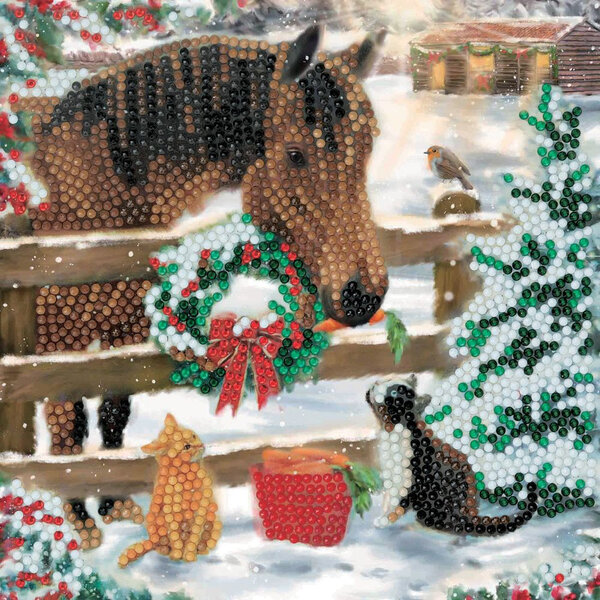 CRYSTAL ART Kit carte broderie diamant 18x18cm Les amis dans la neige