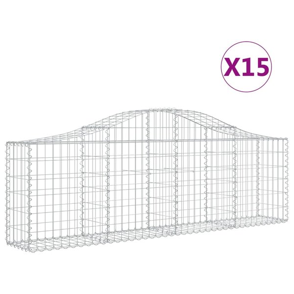 vidaXL Paniers à gabions arqués 15 Pièces 200x30x60/80 cm Fer galvanisé