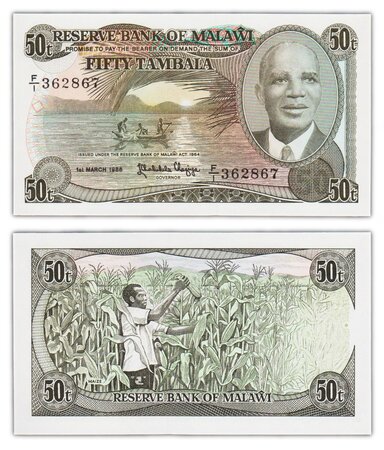 Billet de collection 50 tambala 1986 malawi - neuf - p18