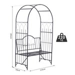 Arche à rosiers banc de jardin 2 places 2 en 1 dim. 115L x 59l x 203H cm métal époxy noir