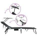 vidaXL Transat pliant avec auvent en tissu Oxford 600D noir