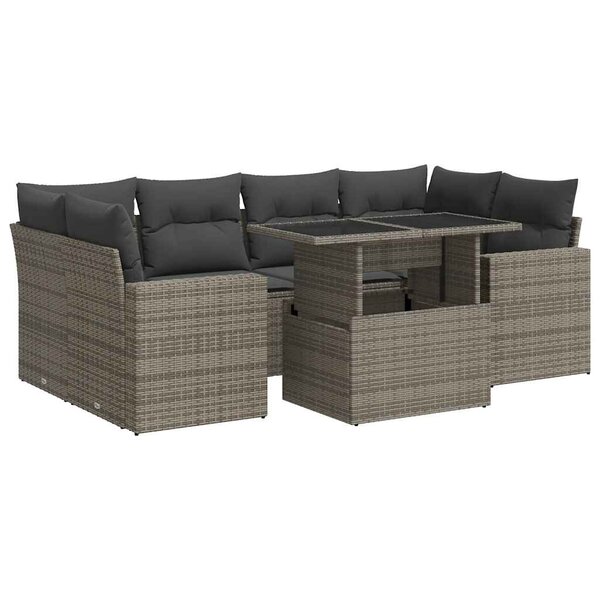 vidaXL Salon de jardin avec coussins 7 Pièces gris résine tressée