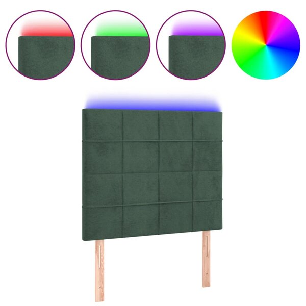 vidaXL Tête de lit à LED Vert foncé 80x5x118/128 cm Velours