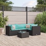 vidaXL Salon de jardin 5 Pièces avec coussins Noir Résine tressée