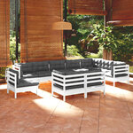 vidaXL Salon de jardin 10 Pièces avec coussins blanc bois de pin massif