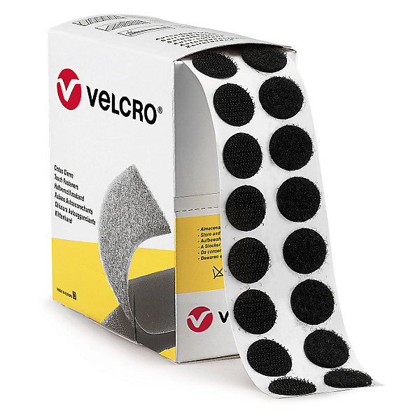 Fixation adhésive velcro pour charges légères en boîte distributrice 200 pastilles noir 3 mm (lot de 200)