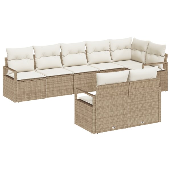 Ensemble de Canapé de Jardin 8 Pièces avec Coussins Beige Rotin Synthétique