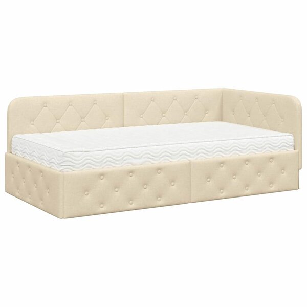 vidaXL Cadre de lit d'angle Crème 100 x 200 cm tissu