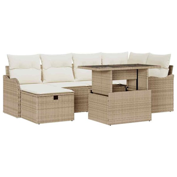 vidaXL Ensemble de canapé de jardin 7 Pièces Beige Poly rotin