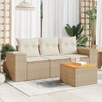 vidaXL Salon de jardin avec coussins 4 Pièces beige résine tressée