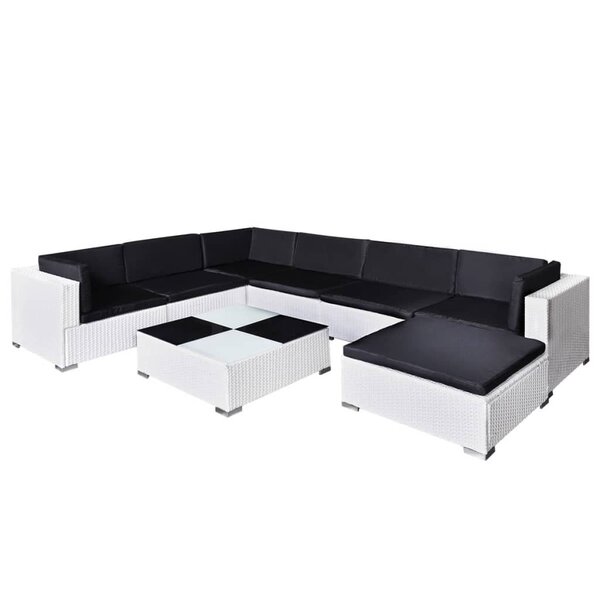 Salon de jardin meuble d'extérieur ensemble de mobilier 8 pièces avec coussins résine tressée blanc 02_0017670