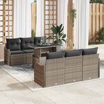 vidaXL Ensemble de canapé de jardin avec coussin 7 Pièces Gris Poly rotin