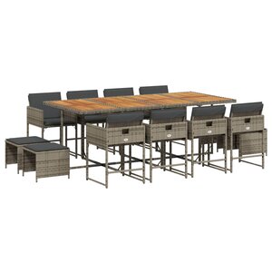 vidaXL Ensemble à manger de jardin coussins 13 Pièces gris résine tressée