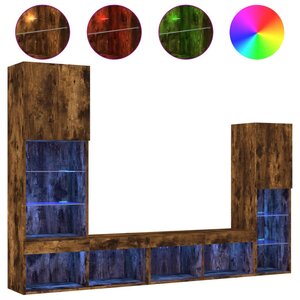 vidaXL Unités murales TV avec LED 4 Pièces chêne fumé bois d'ingénierie