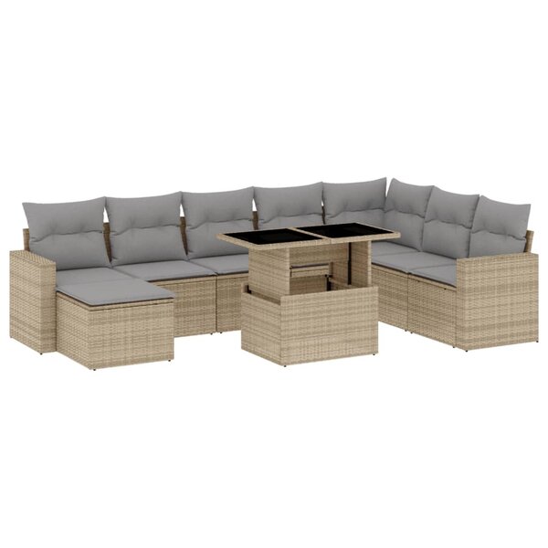 vidaXL Salon de jardin avec coussins 9 Pièces beige résine tressée