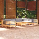 vidaXL Salon de jardin 11 Pièces avec coussins gris Bois de pin solide