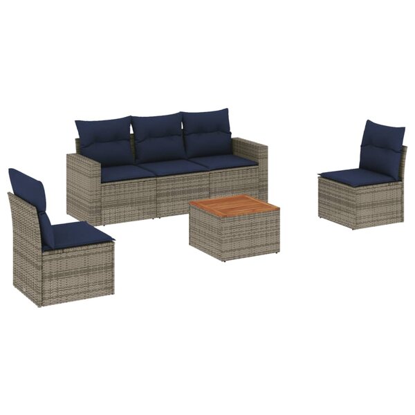 vidaXL Salon de jardin 6 Pièces avec coussins gris résine tressée
