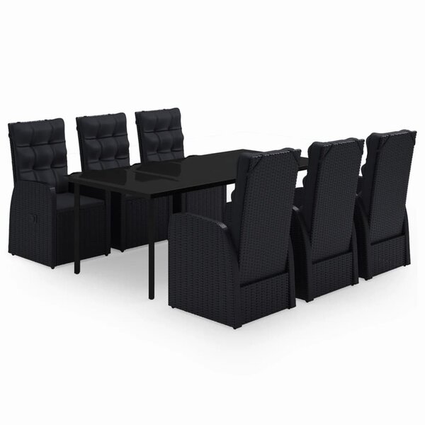 vidaXL Ensemble à manger de jardin avec coussins 7 Pièces Noir
