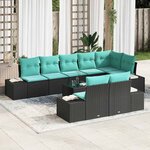 vidaXL Ensemble de canapé de jardin avec coussin 9 Pièces Noir polyrotin