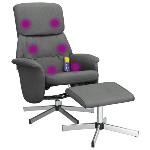vidaXL Fauteuil de massage inclinable et repose-pieds gris foncé tissu