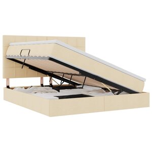 vidaXL Lit de rangement LED avec matelas Crème 160 x 200 cm Tissu