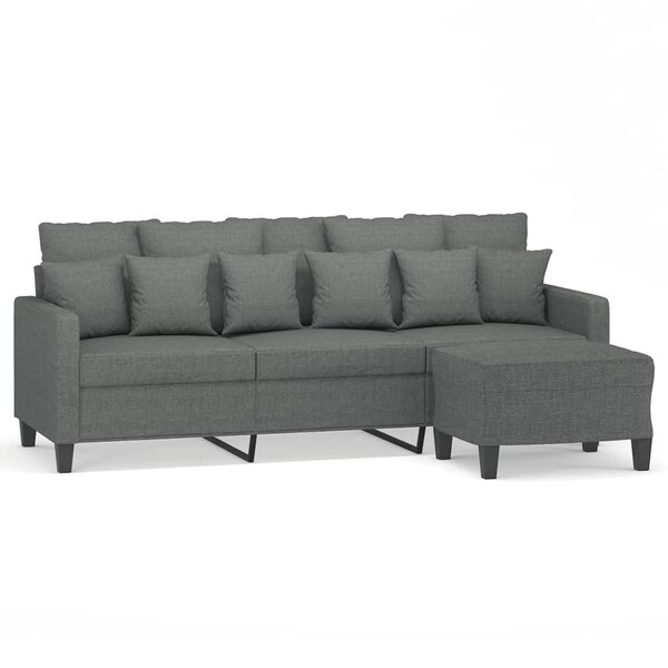 vidaXL Canapé à 3 places avec repose-pieds Gris foncé 180 cm Tissu