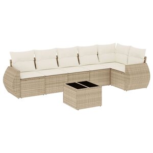 vidaXL Salon de jardin avec coussins 7 Pièces beige résine tressée