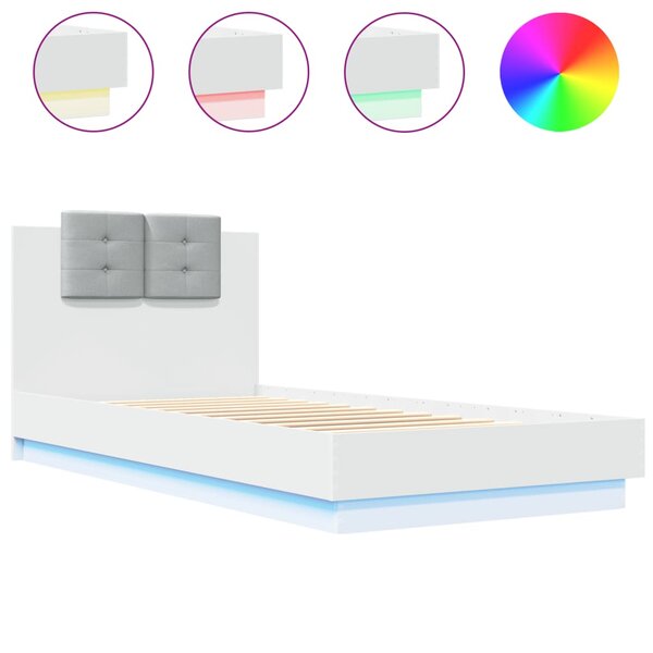 vidaXL Cadre de lit avec tête de lit et lumières LED blanc 100x200 cm
